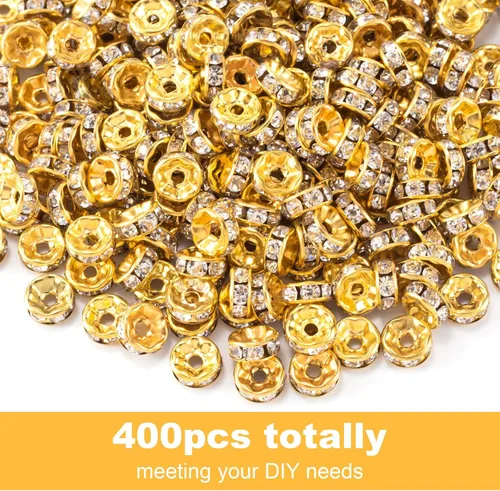 Vista 4 de 400 cuentas espaciadoras de oro de 0.315 pulgadas para hacer joyas, accesorios de diamantes de imitación de cristal checo con purpurina
