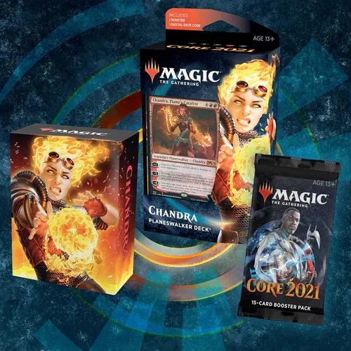 Vista 2 de Magic: The Gathering Chandra, Baraja Planeswalker Catalyst de Flame, juego básico 2021 (M21), cubierta de inicio de 60 cartas, C76580000