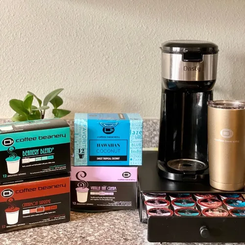 Vista 6 de Coffee Beanery - Cápsulas de café descafeinado de coco hawaiano Cápsulas de café descafeinado con sabor a granel de 48 unidades Cápsulas de café