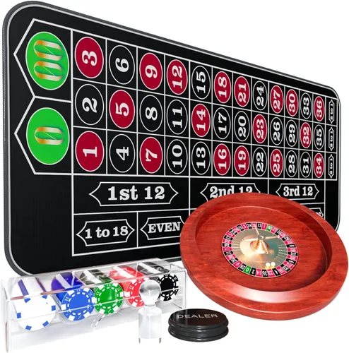 Juego de ruedas de ruleta de 11 pulgadas para adultos con tapete de mesa de ruleta de goma de 35 x 16 pulgadas, rueda de ruleta de madera de 11