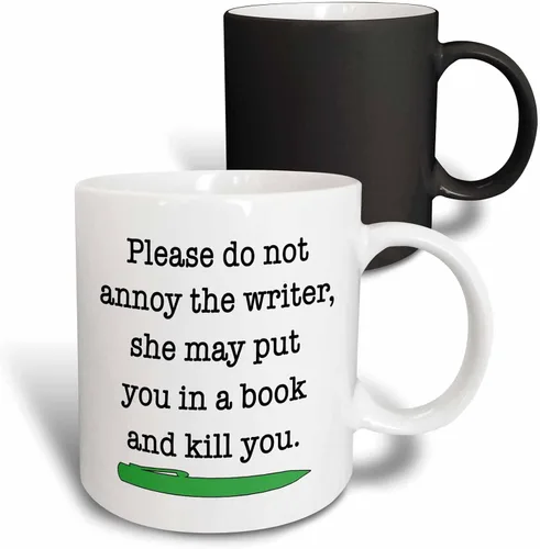 Vista 11 de 3dRose Please Do Not Annoy The Writer - Taza de cerámica verde, 11 onzas, negro/blanco