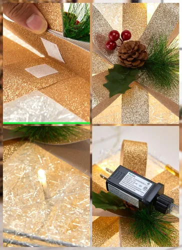 Vista 4 de 3 Cajas de Regalo Iluminadas Decoraciones de Navidad, 12 pulgadas 10 pulgadas 8 pulgadas con 60 Mini Luces de Cadena Preencordadas, Cajas de Regalo