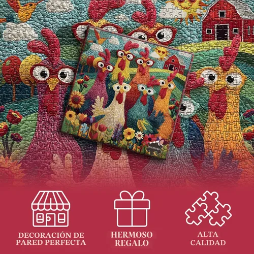 Vista 6 de PICKFORU - Divertido rompecabezas de pollo para adultos, 1000 piezas, rompecabezas abstracto de pollo, lindo rompecabezas de gallo de animales