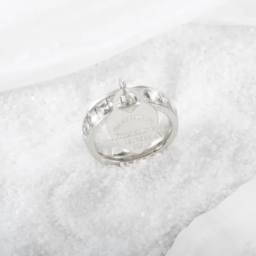 Vista 4 de JINHUI Anillo de compromiso de eternidad para novia, anillo de compromiso con circonita cúbica y dije de corazón colgante