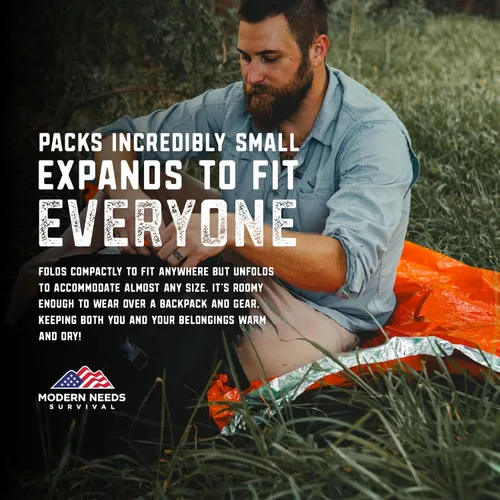 Vista 3 de MODERN NEEDS Emergency Sleeping Bag Survival – Thermal Blanket & Bivy Sack Emergency Bivy & Survival Blanket Outdoor Sleeping Bag & Hiking