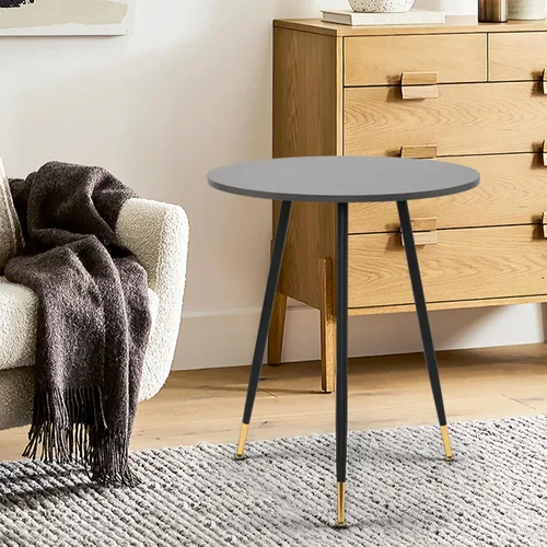 Vista 6 de NOBPEINT Mesa auxiliar redonda de madera moderna, mesa auxiliar de 28 pulgadas con 3 patas de metal (gris)
