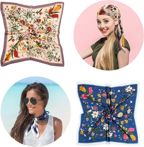 Vista 2 de Honoson 3 pañuelos de satén para la cabeza de mujer, bufanda de seda como para dormir, bufanda de cuello para mujer, 27.6 x 27.6 pulgadas