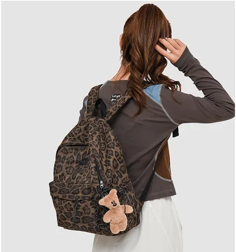 Vista 2 de Mochila de guepardo de moda, bolso de hombro con diseño de moda y2k, bolso de coqueta con estampado de leopardo, para mujeres y hombres, Marrón