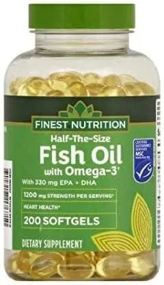 MSNOR Finest Nutrition - Aceite de pescado de tamaño medio 1200 mg cápsulas blandas 200.0 ea x 2 unidades