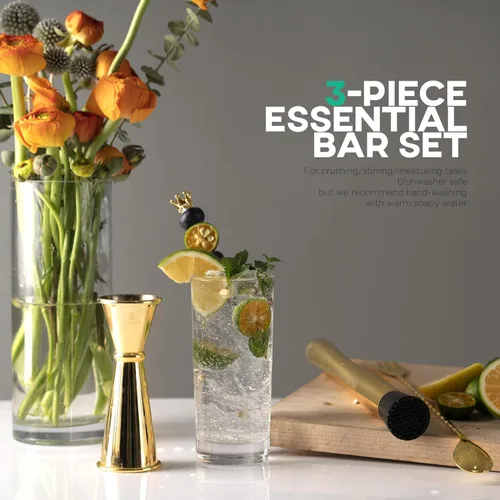 Vista 7 de Homestia Muddler - Juego de 3 piezas de acero inoxidable 304 de 10 pulgadas y cuchara de cóctel de 12 pulgadas y doble jigger, juego de cóctel de 3