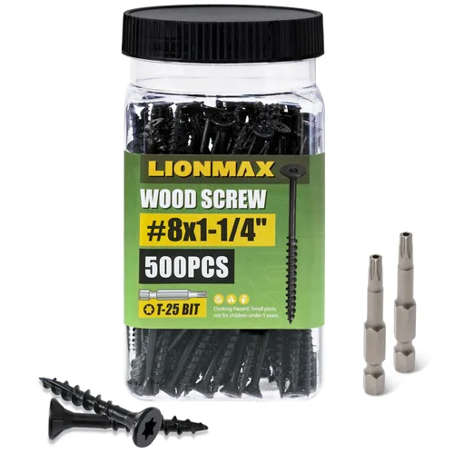 Vista 38 de LIONMAX Tornillos de cubierta de 1-1/4 pulgadas, tornillos para madera #8 x 1-1/4 pulgadas, 100 unidades, resistentes a la corrosión, revestimiento