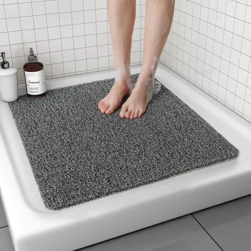 Vista 12 de Tapete de ducha antideslizante, cómodo tapete de baño para superficie texturizada, secado rápido, fácil limpieza, tapete de ducha para áreas Beige