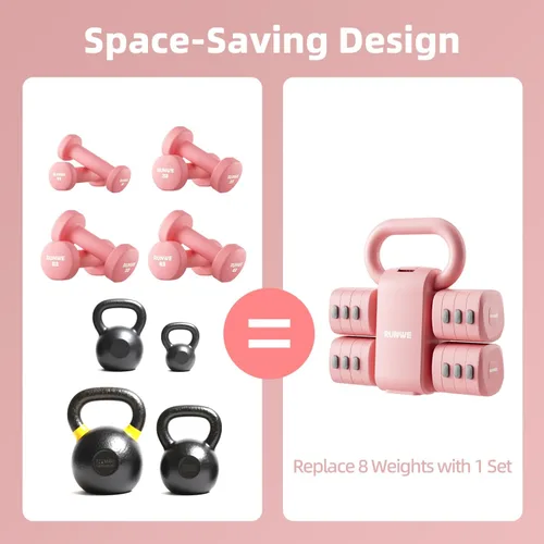 Vista 6 de Lightweight Adjustable Dumbbell Kettlebell Set - 4 in 1 Free Weight Set with Kettlebell Grip Converter, Each 2.2 3.3 4.4 5.5lb Quick Change