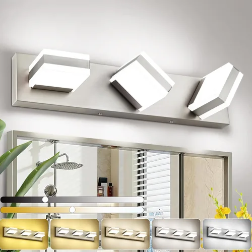 Vista 40 de SOLFART Luces de tocador de baño negras regulables LED modernas sobre el espejo, iluminación de baño negra para la pared del baño S8568 (5 luces)
