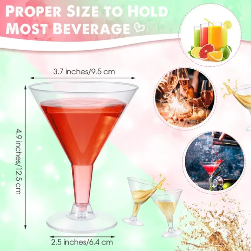 Vista 3 de Mimorou 100 vasos de Martini de plástico de 7 onzas, vasos de cóctel desechables, vasos de Margarita transparentes, vasos de plástico para fiestas