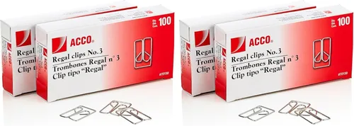 Vista 3 de Acco Regal Clips de papel n.º 3, 100/caja, plata, paquete de 2 (ACC72152)