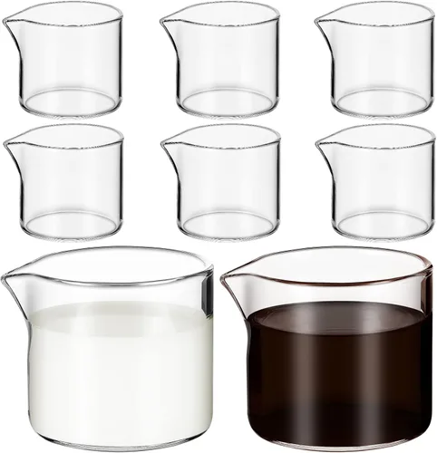 Vista 8 de Suclain 8 jarras de crema de vidrio de 4 onzas, jarra de leche transparente, mini jarra de leche, jarras de vidrio pequeñas, mini jarra de café
