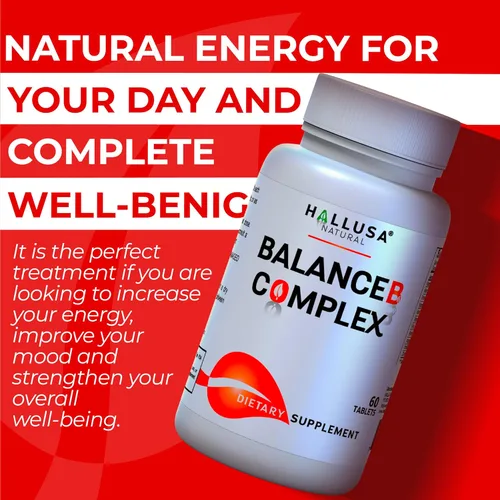 Vista 6 de Hallusa Natural - Equilibrar el complejo de vitamina B - Energía, función de las células cerebrales, vitamina B2, B3, B5, B6, B12-suministro de 60