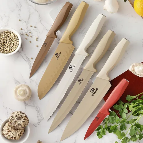 Vista 7 de Kaloo - Juego de cuchillos de cocina de 12 piezas, juego de cuchillos de acero inoxidable con mango ergonómico, 6 cuchillos con 6 protectores