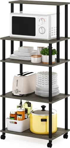 Vista 35 de Furinno Turn-N-Tube - Carrito de almacenamiento de cocina de 4 niveles sin herramientas, pino ámbar/negro