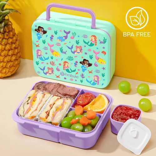 Vista 9 de Fimibuke Lonchera Bento para Niños - Contenedor de Snacks Bento para Niños Pequeños con 3 Compartimentos, Botella de Agua de Acero Inoxidable, Bolsa