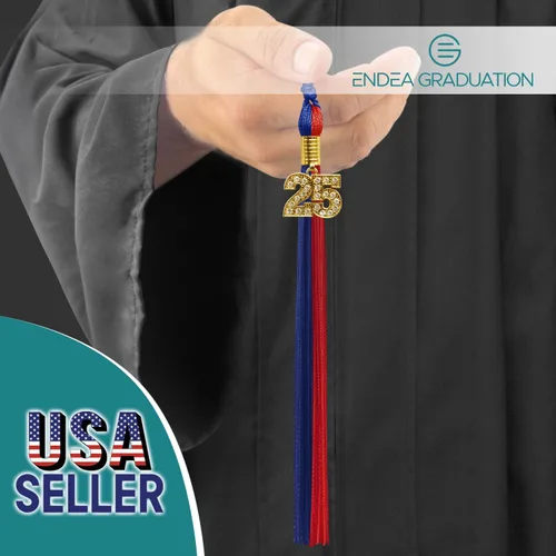 Vista 653 de Endea Graduation Borla de doble color con dije dorado (negro/oro brillante, 2022)