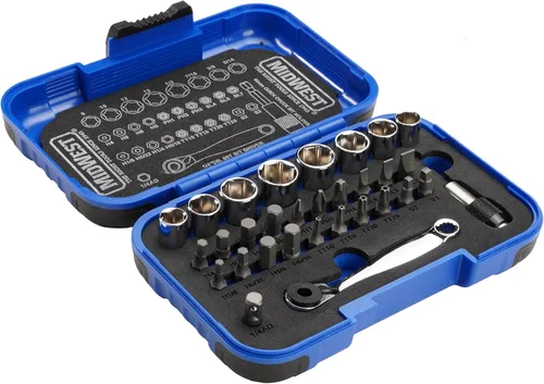 Vista 2 de MIDWEST MWT-MSBSET01 - Juego de 31 llaves de vaso reversibles de 1/4 pulgadas con puntas métricas y estándar (SAE) y soporte magnético para puntas