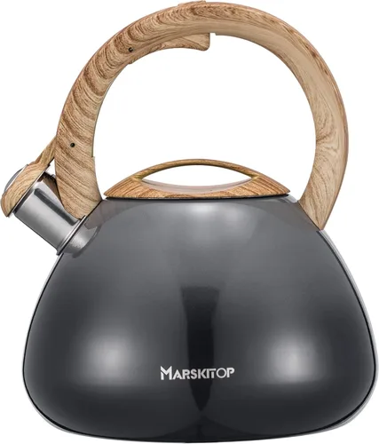 Vista 11 de MARSKITOP Tetera para estufa de 2.6 cuartos de galón, acero inoxidable, hervidor de té silbando con mango para mantenerse fresco, color plateado