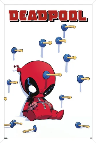 Vista 13 de Trends International Marvel Comics Deadpool - Póster de pared de dardos, 22.4 pulgadas de largo x 14.7 W, versión enmarcada de madera de granero