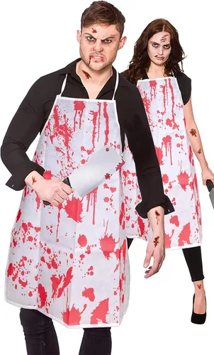 Vista 6 de Disfraz de carnicero sangriento de Halloween, juego de miedo, sombrero de delantal de chef de cocina, cuchillo de arma, calcomanías de tatuaje