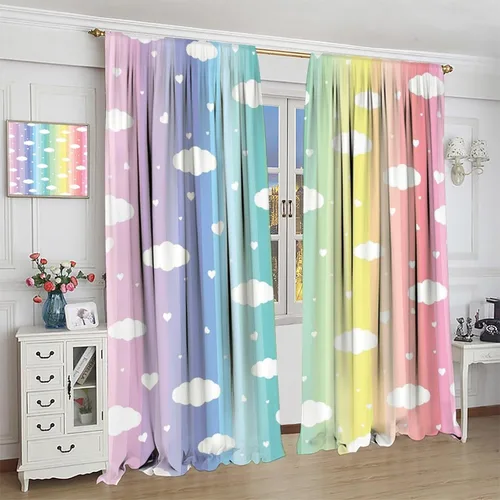 Vista 361 de Cortinas opacas abstractas de arco iris, pintura de color arcoíris con gotas, diseño gráfico creativo con bolsillo para barra, para sala de estar