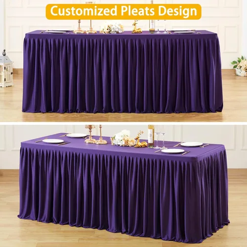 Vista 112 de Manteles de poliéster negro para mesas rectangulares de 4 pies, cubierta de mesa ajustada sin arrugas con falda de mesa plisada con volantes
