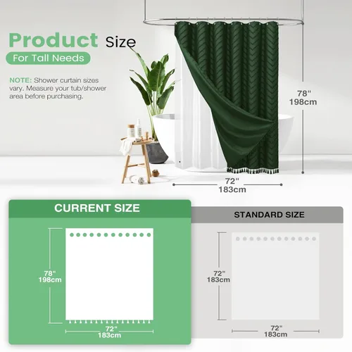 Vista 116 de Dynamene - Cortina de ducha de tela bohemia con rayas con chebrón en relieve, juego de cortina angosta para baño, media cortina impermeable