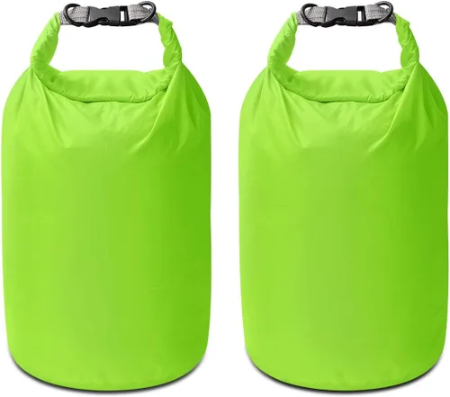 Vista 16 de Juego de bolsas secas, impermeables, pequeñas y ligeras, para tabla de remo, kayak, pesca, campamento (azul, 2 L + 5 + 10 L)