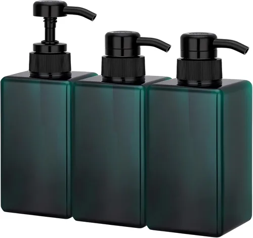 Vista 19 de Suream Dispensador de champú y acondicionador ámbar con bomba de plástico negro, botella de ducha recargable de 16.9 onzas para baño, recipiente