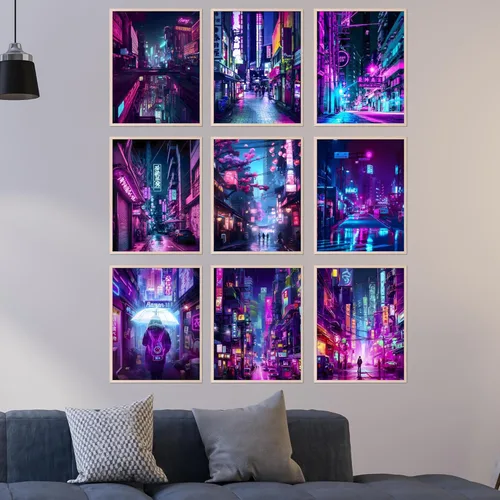Vista 6 de BigWig Prints Arte mural de neón – Póster Cyberpunk, pósteres japoneses, decoración de neón Cyberpunk, decoración Vaporwave, Synthwave Lofi Tokyo