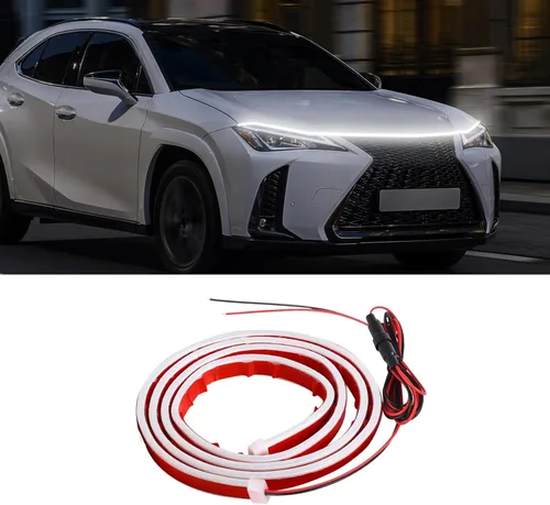 Vista 9 de HAOBO Tira de luz para capó de automóvil de 59 pulgadas, tira de luces LED para automóviles, tira de luz LED impermeable con efecto de arranque