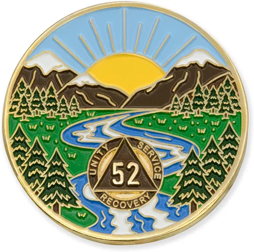 Vista 92 de Moneda AA de 1 año – Medallón de recuperación de ondas estrelladas de Sobriety Mint – azul/blanco/dorado
