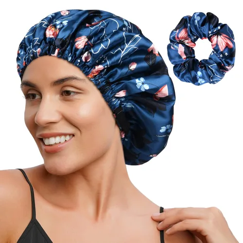 Vista 14 de YANIBEST Gorro de Satén Ajustable de Doble Capa Gorro de Cabello para Dormir, Gorros para Mujeres, Gorros para Cabello Natural Rizado, Gris Ceniza