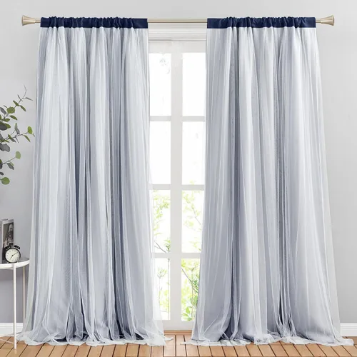 Vista 22 de PONY DANCE Cortinas para Sala de 84 Pulgadas de Largo - Cortinas con Capa Traslúcida, 52 Pulgadas de Ancho, Paneles para Tratamiento de Ventanas