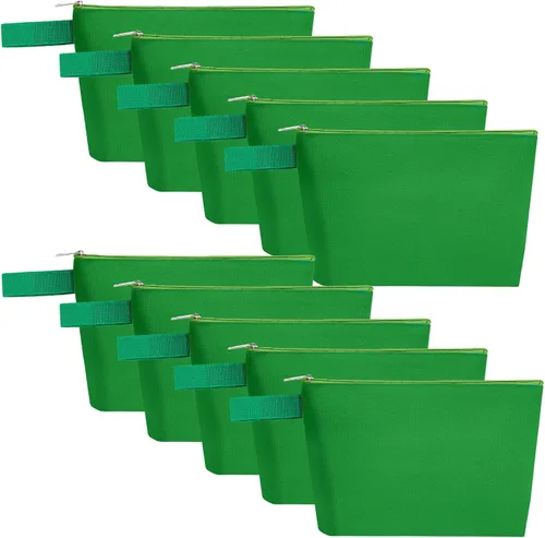 Vista 41 de 10 bolsas de maquillaje de lona de algodón con parte inferior y correa, bolsa de cosméticos multiusos con cremallera, bolsa de aseo de viaje, bolsa