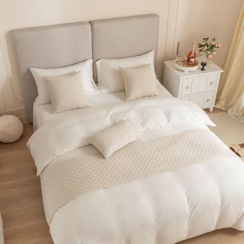 Camino de cama, bufanda decorativa de celosía de diamante para hoteles, hogares y habitaciones de huéspedes (color beige, tamaño: 17.7 x 70.9 in