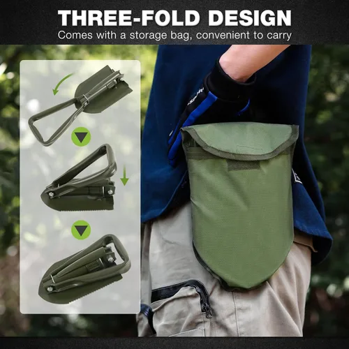 Vista 5 de REDCAMP - Pala plegable militar de 23" para campamento con cubierta, pala portátil con acero de alto manganeso, herramienta táctica para cavar