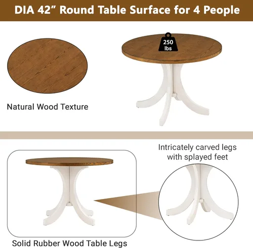 Vista 4 de Rhomtree Juego de mesa de comedor de mediados de siglo de 5 piezas con sillas tapizadas, mesa redonda con 4 sillas, juego de comedor de madera