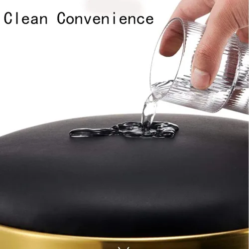 Vista 4 de Taburete de salón de rotación de 360°, silla redonda de belleza de piel sintética, rueda de elevación y base de acero inoxidable dorado, taburetes