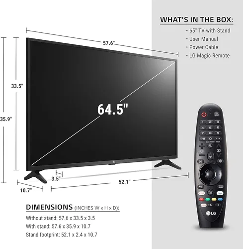 Vista 4 de LG Serie UN73 de 65 pulgadas con Alexa integrado, 4K UHD IPS Smart TV, Bluetooth Surround Ready, Apple Airplay 2, webOS con Magic Remote