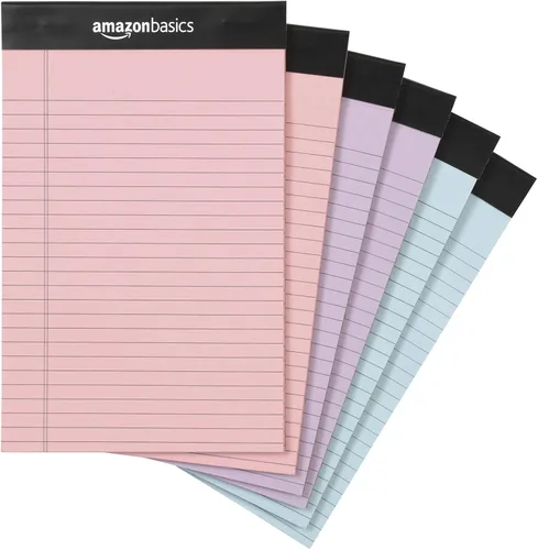 Vista 9 de Yaxa Basics Bloc de notas de escritura con rayas anchas de 8.5 x 11.75 pulgadas, 50 hojas perforadas, paquete de 6, 300 unidades, multicolor