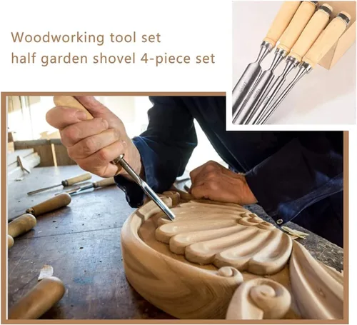 Vista 2 de Cuchillo para tallar cinceles de madera, cincel de mano semicircular, cincel para carpintería, medio círculo, para principiantes, aficionados