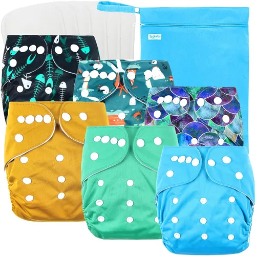 Leekalos Pañales de tela reutilizables para niños y niñas, pañal de bebé con insertos y bolsa húmeda, talla única