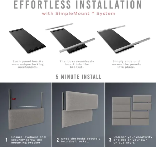 Vista 6 de Vänt - Paneles tapizados de cabecera para montar en la pared, diseño Isabelle, 60 x 23 pulgadas, configuración de 4 paneles individuales, Cuero